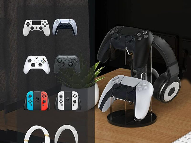 Black Acrylic Game Controller Display Stand With Headphone Hanger-1915196829893529601