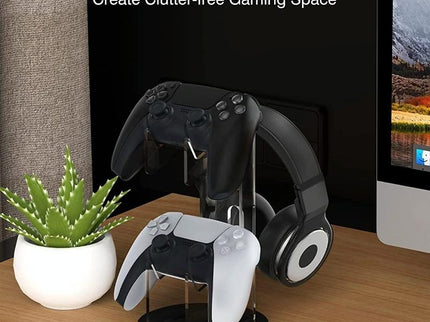 Black Acrylic Game Controller Display Stand With Headphone Hanger-1915196829893529604