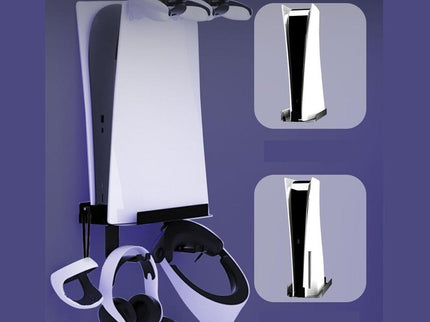 Wall-Mounted Bracket For Ps5 Console With Controller Vr Glasses And Headphone Storage - Black-1915196836906405891