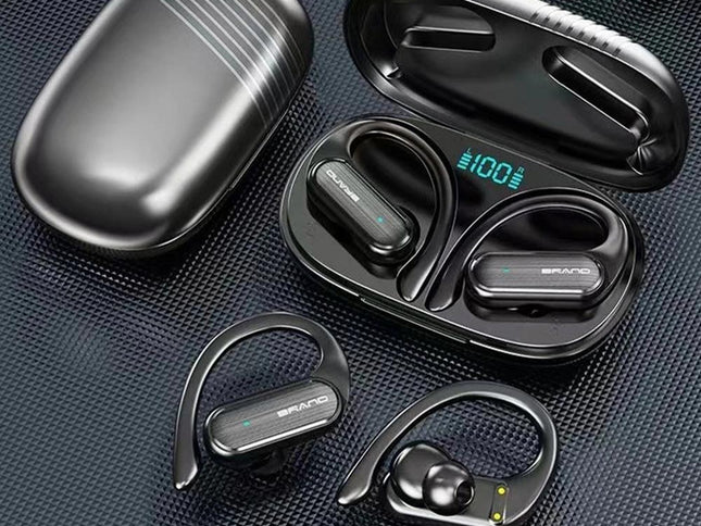 Waterproof Wireless Bluetooth Earphones With Led Display - Black-1915196893315600385