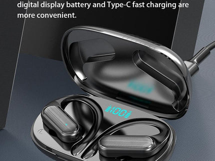 Waterproof Wireless Bluetooth Earphones With Led Display - Black-1915196893315600392