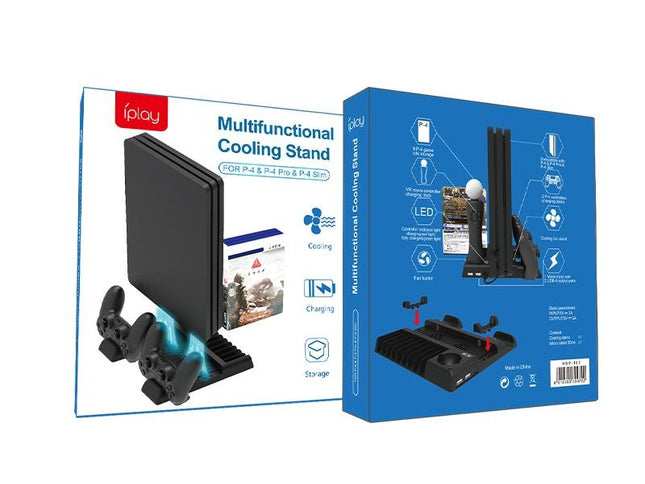 Multi-Function Dual-Seat Cooling Base For Ps4 / Ps4 Pro / Ps4 Slim With Charging And Storage - Black-1915196928237375490