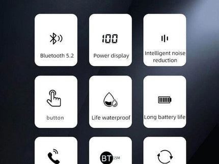 Waterproof Bluetooth Earphones With Led Display - Black-1915197126565040129