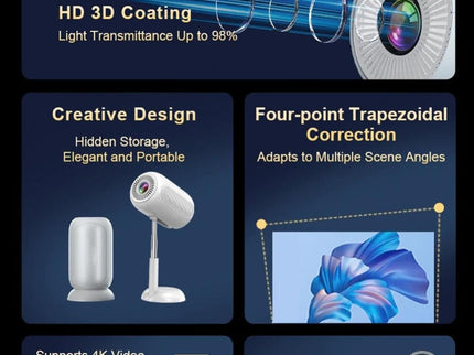 Android 11 Wifi6 4K Mini Projector With Hidden Lift And Gimbal - White-1915196657172090885