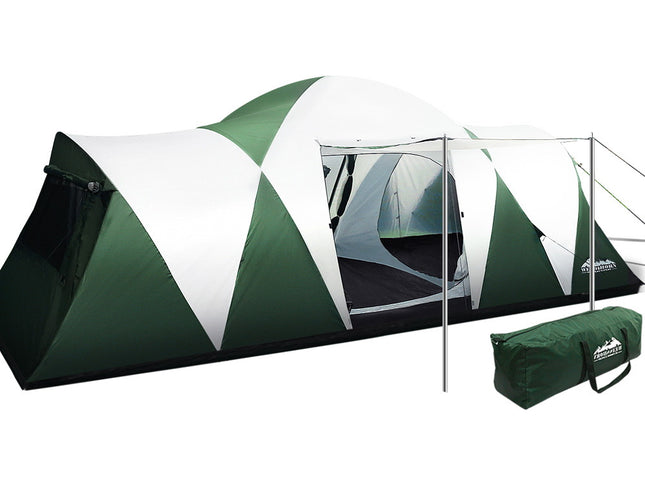 Weisshorn Family Camping Tent 12 Person Hiking Beach Tents (3 Rooms) Green