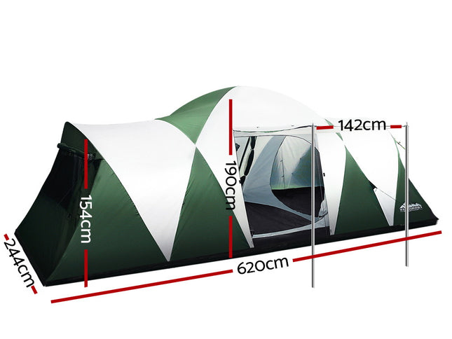 Weisshorn Family Camping Tent 12 Person Hiking Beach Tents (3 Rooms) Green