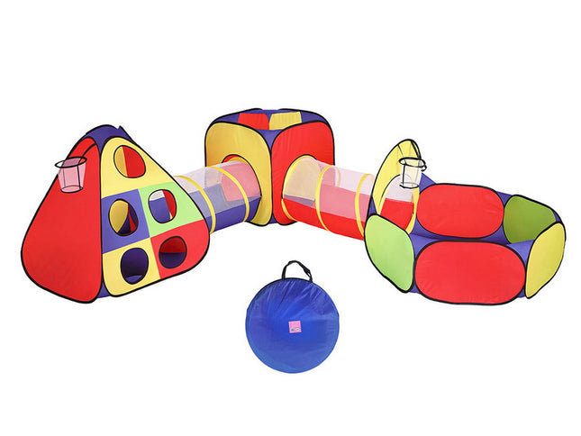 Keezi Kids Play Tent Pop Up Teepee Playhouse Ball Pit Crawl Tunnel Basketball Hoop