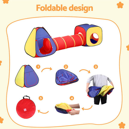 Keezi Kids Playhouse Play Tent Pop Up Teepee Castle Crawl Tunnel Outdoor Indoor Toys Children Gift