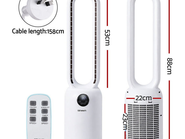Devanti 2in1 Bladeless Fan Air Purification W/ Remote 88cm