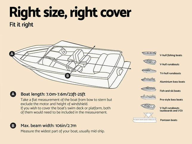 Seamanship Boat Cover 23-25ft Trailerable Jumbo Marine 600D Heavy Duty Grey