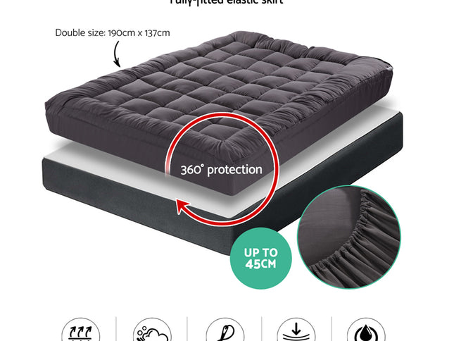 Giselle Bedding Mattress Topper Pillowtop Bamboo Charcoal Double