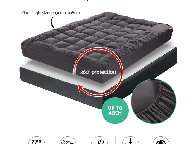Giselle Bedding Mattress Topper Pillowtop Bamboo Charcoal King Single