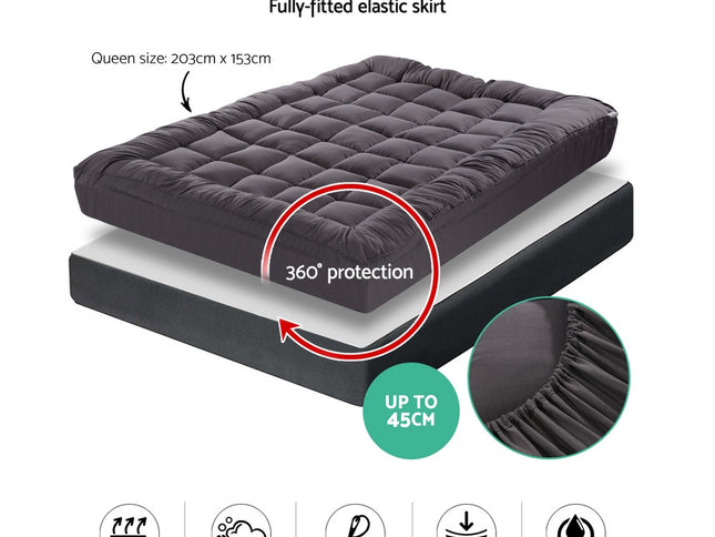Giselle Bedding Mattress Topper Pillowtop Bamboo Charcoal Queen