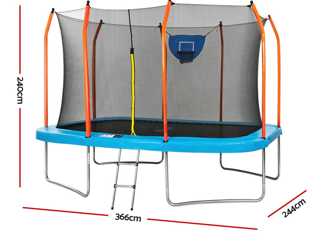 Everfit 12FT Kids Trampoline Rectangle Rebounder with Basketball Set Blue