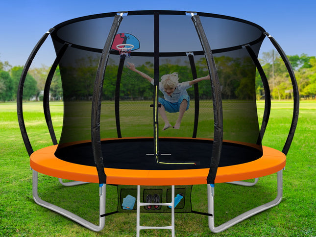 Everfit 10FT Trampoline for Kids w/ Ladder Enclosure Safety Net Rebounder Orange