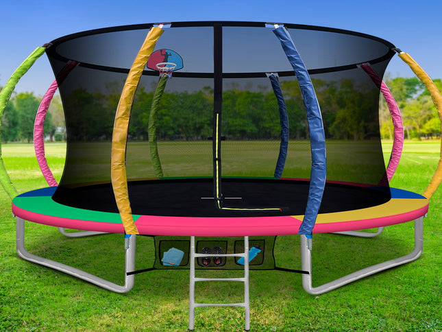 14ft Trampoline Everfit Kids Trampoline Rebounder w/ Ladder Basketball Hoop
