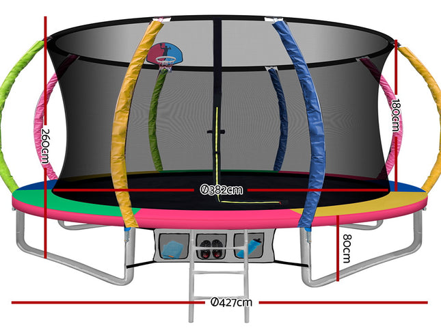 14ft Trampoline Everfit Kids Trampoline Rebounder w/ Ladder Basketball Hoop