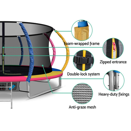 14ft Trampoline Everfit Kids Trampoline Rebounder w/ Ladder Basketball Hoop