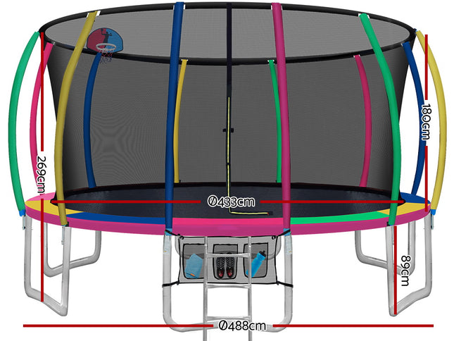 Everfit 16FT Trampoline for Kids w/ Ladder Enclosure Safety Net Rebounder Colors