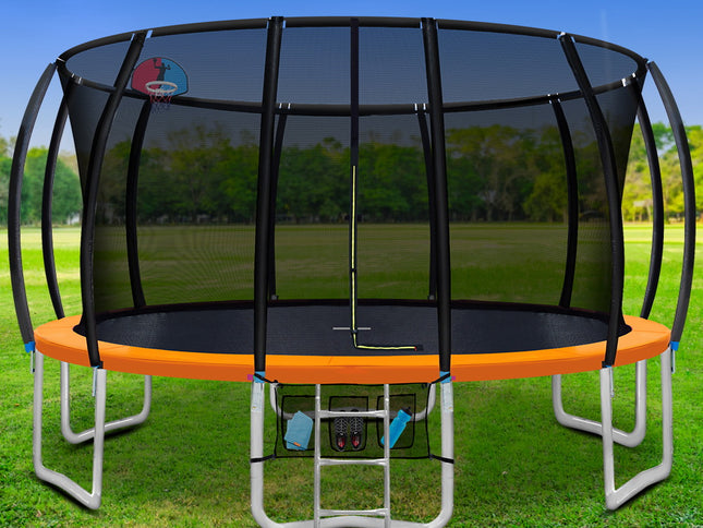 Everfit 16FT Trampoline for Kids w/ Ladder Enclosure Safety Net Rebounder Orange