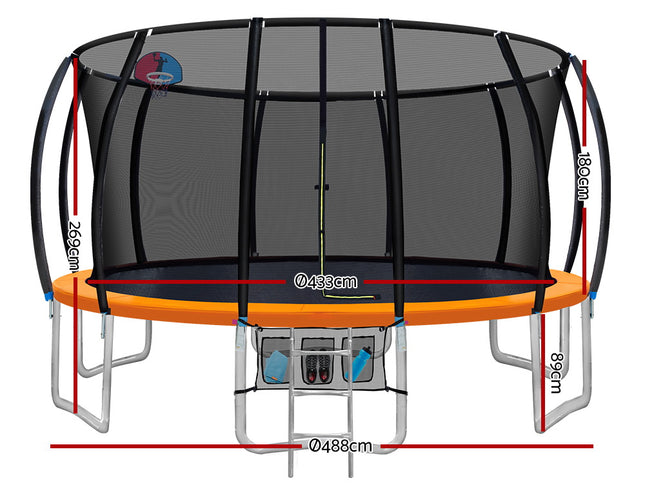 Everfit 16FT Trampoline for Kids w/ Ladder Enclosure Safety Net Rebounder Orange