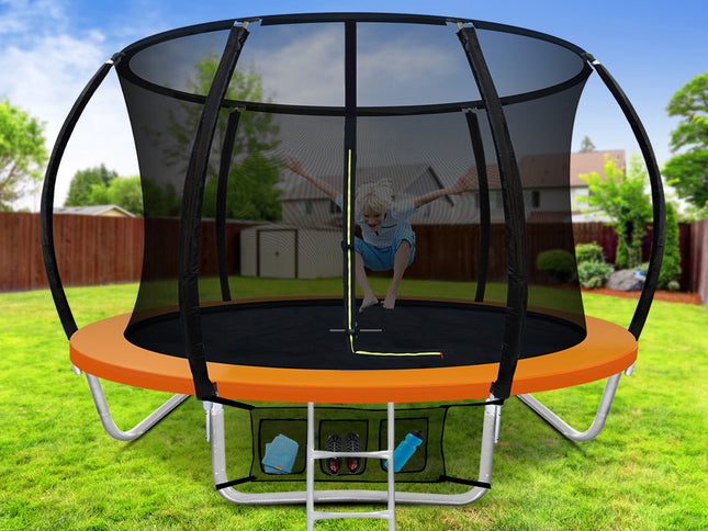Everfit 8FT Trampoline for Kids w/ Ladder Enclosure Safety Net Rebounder Orange