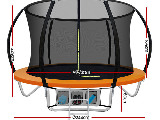 Everfit 8FT Trampoline for Kids w/ Ladder Enclosure Safety Net Rebounder Orange