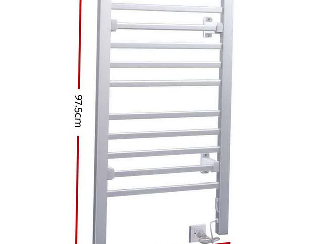 Devanti Electric Heated Towel Rail Rack 10 Bars Freestanding Clothes Dry Warmer