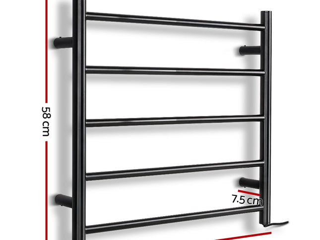 Devanti Electric Heated Towel Rail Rack 5 Bars Wall Mounted Clothes Dry Warmer