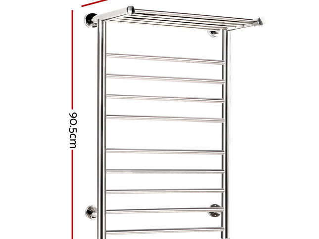 Devanti Electric Heated Towel Rail Rack 14 Bars Wall Mounted Clothes Dry Warmer