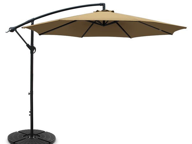 Instahut 3m Outdoor Umbrella w/Base Cantilever Beach Garden Patio Beige