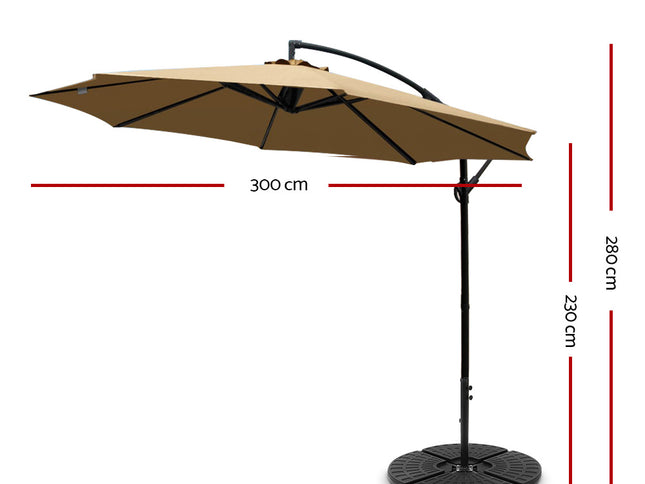 Instahut 3m Outdoor Umbrella w/Base Cantilever Beach Garden Patio Beige