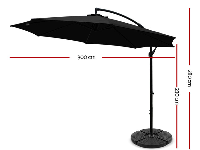 Instahut 3m Outdoor Umbrella w/Base Cantilever Beach Garden Patio Black