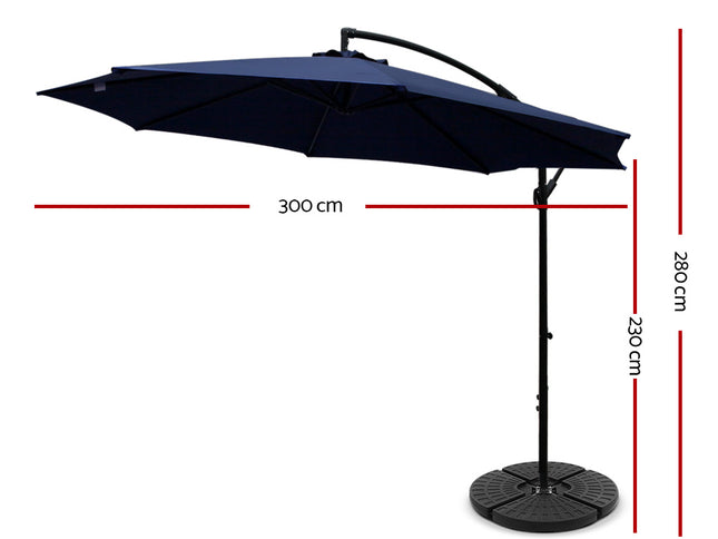 Instahut 3m Outdoor Umbrella w/Base Cantilever Beach Garden Patio Navy