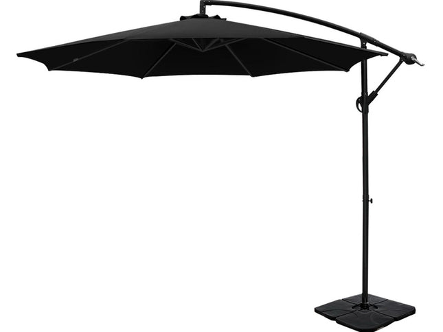 Instahut 3m Umbrella w/Base Outdoor Cantilever Beach Garden Patio Parasol Black