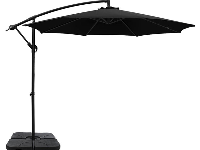 Instahut 3m Umbrella w/Base Outdoor Cantilever Beach Garden Patio Parasol Black