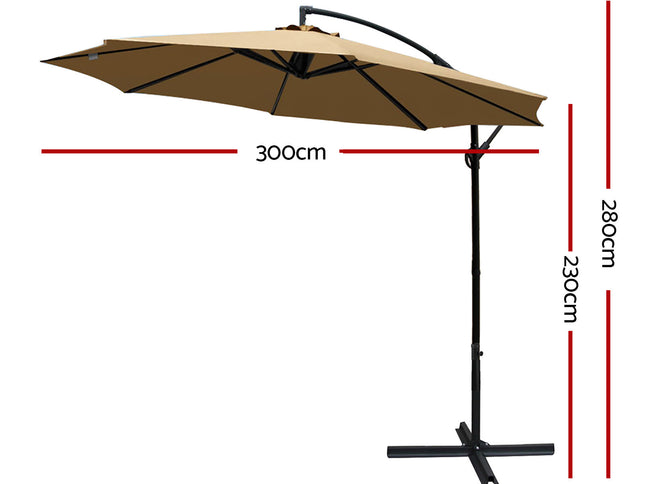 Instahut 3m Outdoor Umbrella Cantilever Beach Garden Patio Beige