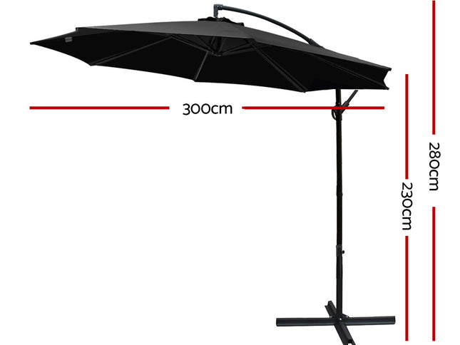 Instahut 3m Outdoor Umbrella Cantilever Beach Garden Patio Black