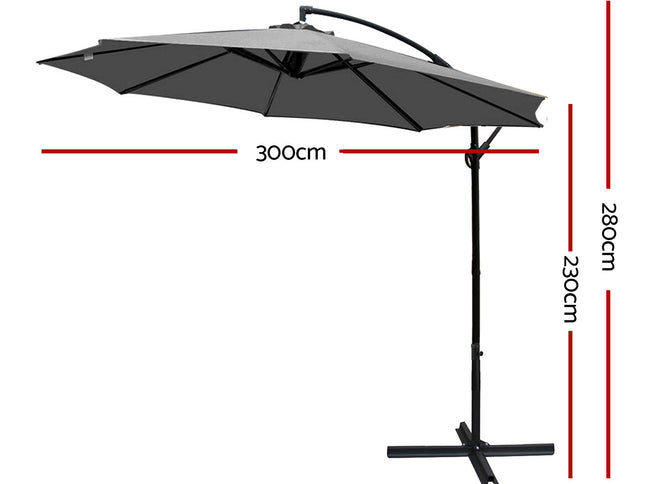 Instahut 3m Outdoor Umbrella Cantilever Beach Garden Patio Charcoal