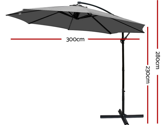Instahut 3m Outdoor Umbrella Cantilever Beach Garden Patio Grey