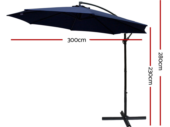 Instahut 3m Outdoor Umbrella Cantilever Beach Garden Patio Navy