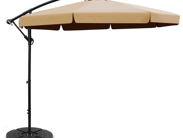 Instahut 3m Outdoor Umbrella w/Base Cantilever Garden Patio Beach Beige