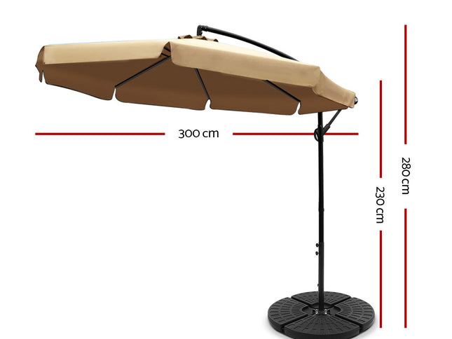 Instahut 3m Outdoor Umbrella w/Base Cantilever Garden Patio Beach Beige