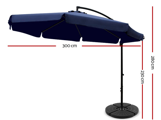 Instahut 3m Outdoor Umbrella w/Base Cantilever Garden Patio Beach Navy