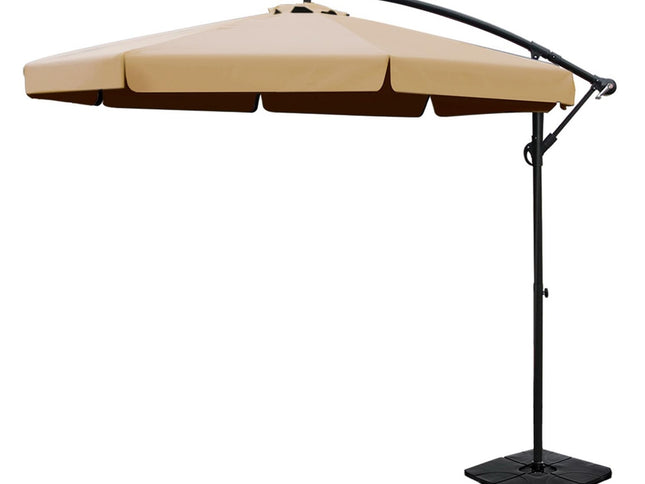 Instahut 3m Outdoor Umbrella w/Base Cantilever Garden Beach Patio Beige