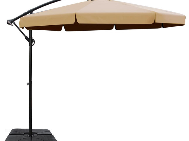Instahut 3m Outdoor Umbrella w/Base Cantilever Garden Beach Patio Beige