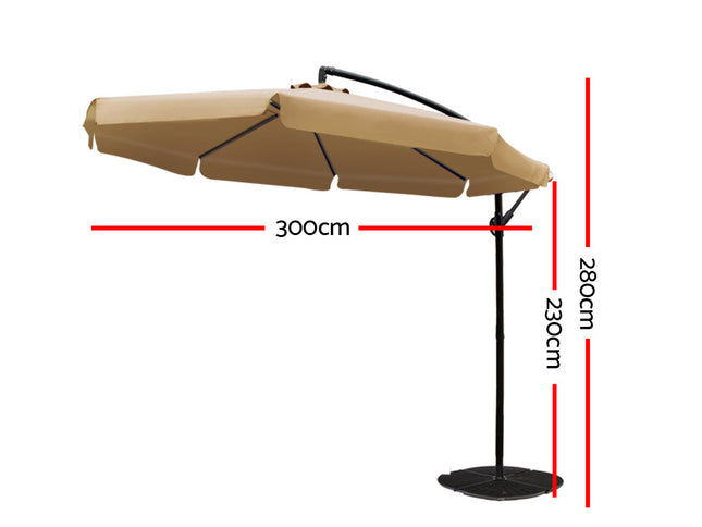 Instahut 3m Outdoor Umbrella Cantilever Garden Beach Patio Beige