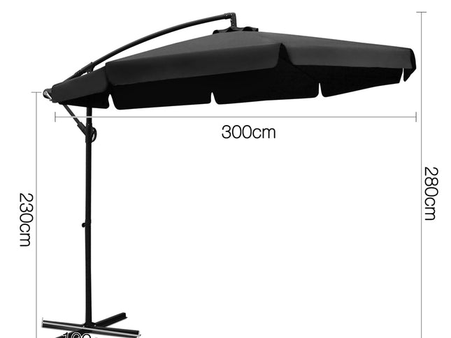 Instahut 3m Outdoor Umbrella Cantilever Garden Beach Patio Black