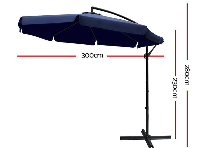 Instahut 3m Outdoor Umbrella Cantilever Garden Beach Patio Navy
