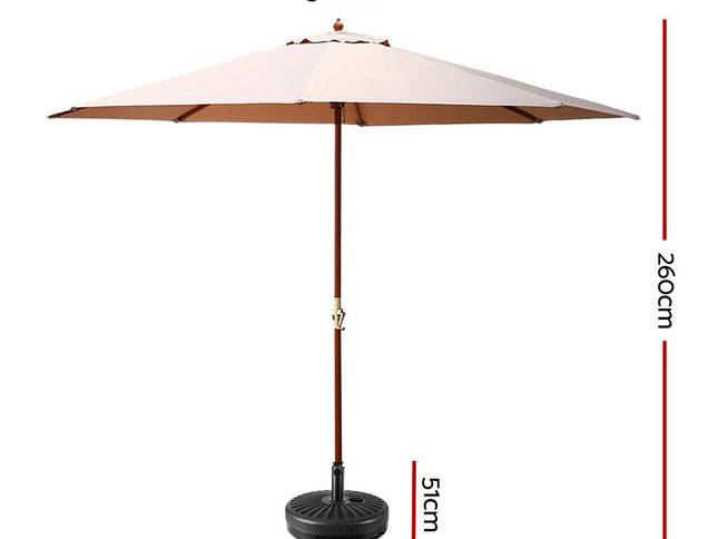 Instahut 3m Outdoor Umbrella w/Base Pole Umbrellas Garden Sun Stand Deck Beige
